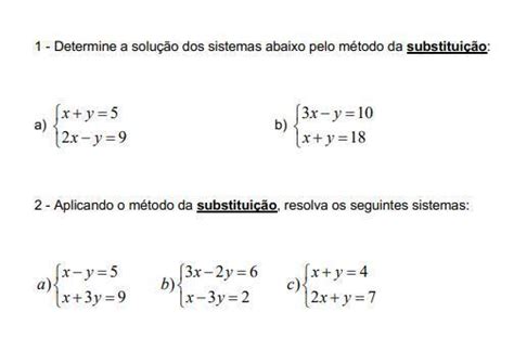 1 Determine A Solução Dos Sistemas Abaixo Pelo Método Da Substituição