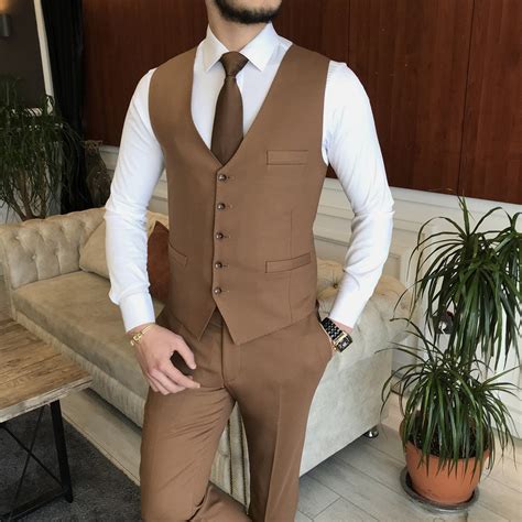 Bojoni Cagliari Brown Slim Fit Suit 3 Piece Bojoni