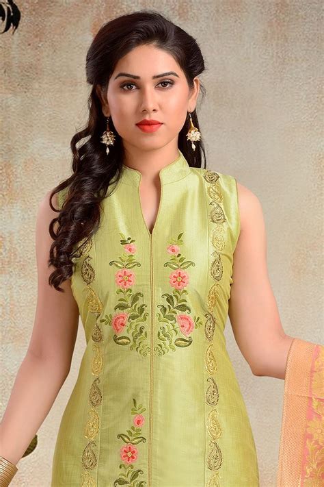 Picture Of Trendy Green Designer Suit With Resham Fancy Blouse Designs Long Dress Design