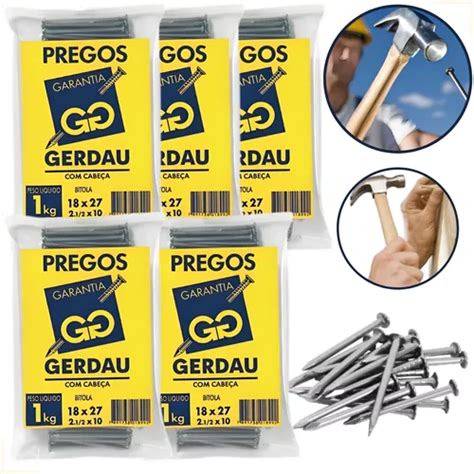 Kit Prego 18x27 Com Cabeça Aço Polido Resistente 5 Kg