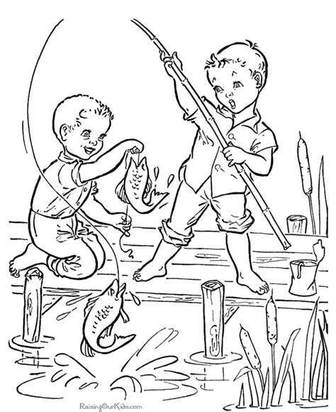 Dibujo De Dos Niños Pescando Para Colorear Dibujos Para Colorear