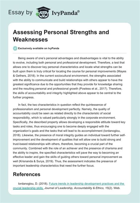 Assessing Personal Strengths And Weaknesses 292 Words Essay Example