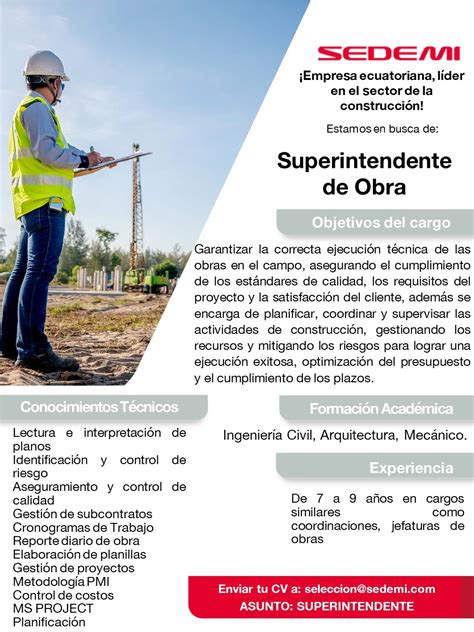 Nuevas Oportunidades De Empleo Superintendente De Obra En Sedemi