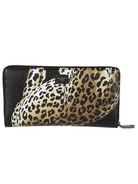 Dolce Gabbana Leopard Print Zip Around Wallet In Leopard Black