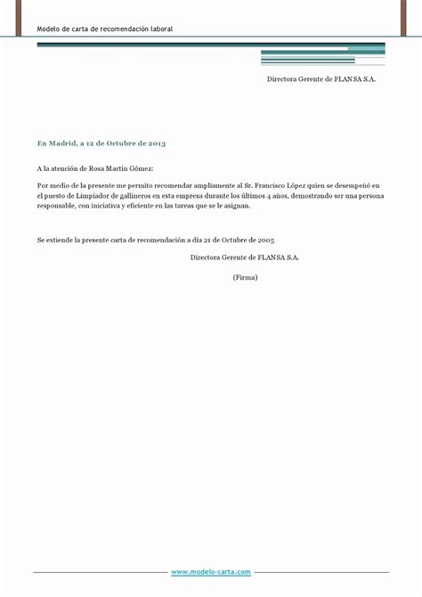 50 Formato De Carta Recomendacion Laboral