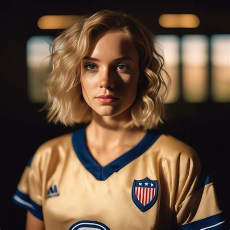 Premium Photo Half Body Photo Of A Beautiful American Girl With Short Wavy Blonde Hair Wearing