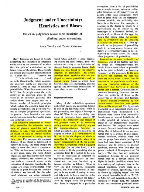 Tversky, Kahneman - Judgement Under Uncertainty | Heuristics In ...