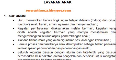 Contoh Sop Layanan Anak Paud Terlengkap Teknobrow