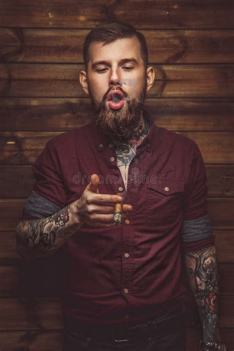 Berded Man Smoking Cigar Stock Photo Image Of Fashion