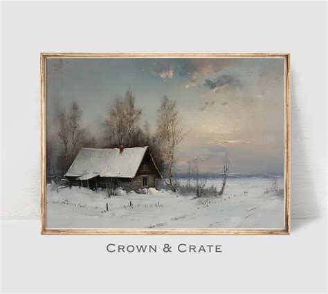 Winter Country Landscape Snowy Cabin Painting Vintage Inspired Winter ...