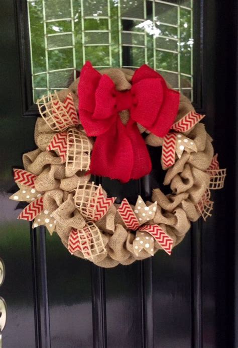 Red White And Natural Chevron And Polka Dot Burlap Wreath Inch For