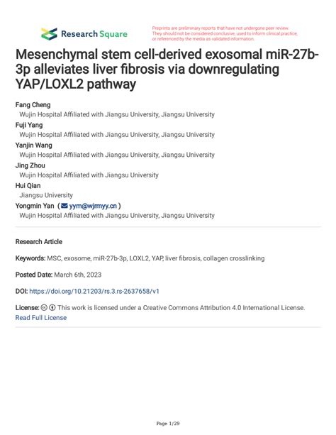 PDF Mesenchymal Stem Cell Derived Exosomal MiR 27b 3p Alleviates