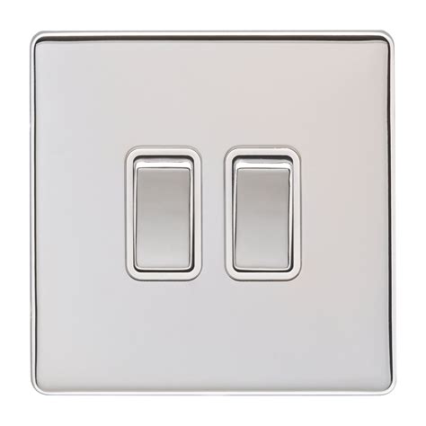 10a 2 Gang 2 Way Switch Polished Chromewhite