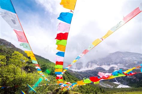 Prayer Flags At The Mountain In Yading Stock Image Image Of Cloud