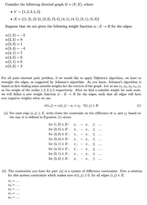 Solved Consider The Following Directed Graph G V E