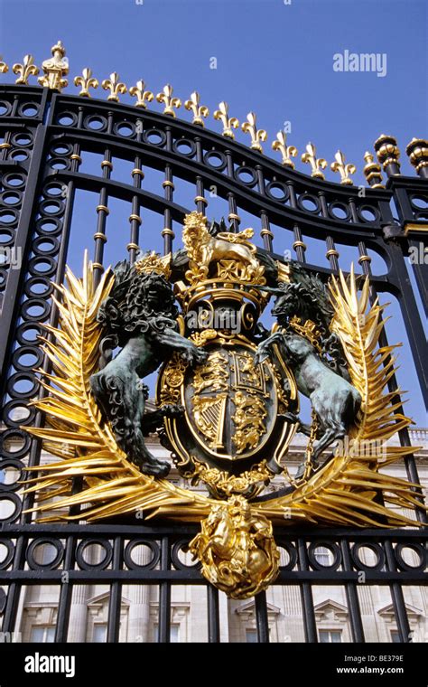 Royal Coat Of Arms At The Gate Of Buckingham Palace London England