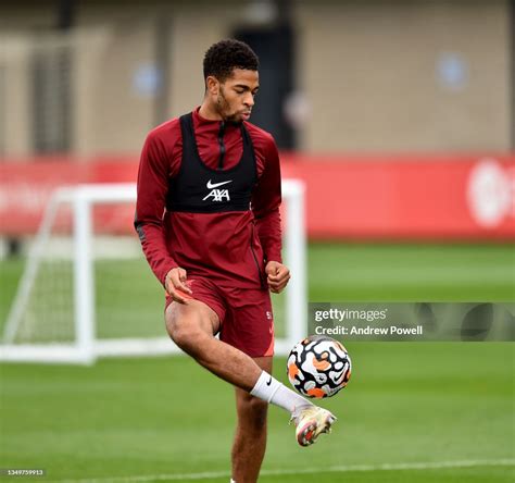 Elijah Dixon-Bonner of Liverpool during a training session at AXA ...