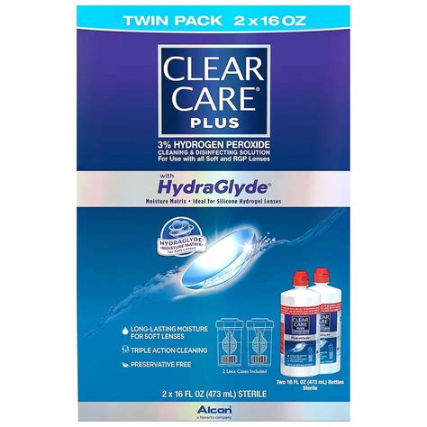 Clear Care Plus Hydraglyde Cleaning And Disinfecting Solution Twin Pack 16 Oz With 2 Lens Cases