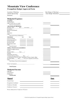 Fillable Online Evangelism Budget Approval Form Xls Fax Email Print