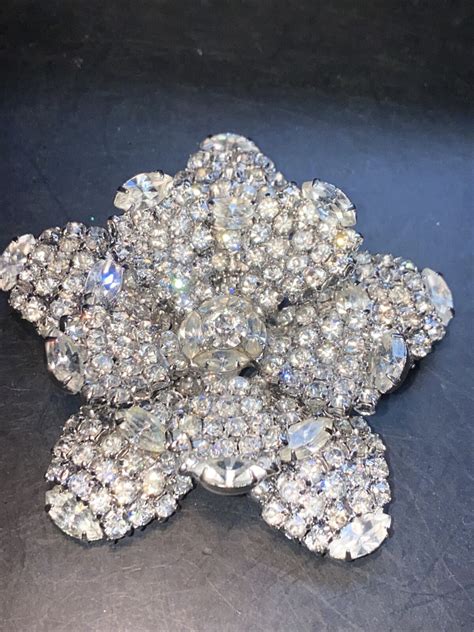 Vintage Clear Rhinestone Kramer Of New York D Flower Gem