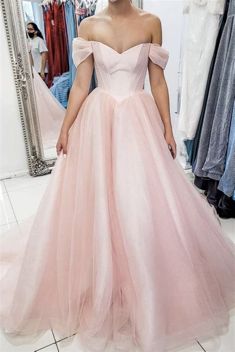 A Line Long Pink Tulle Prom Dress Formal Evening Gowns 901194