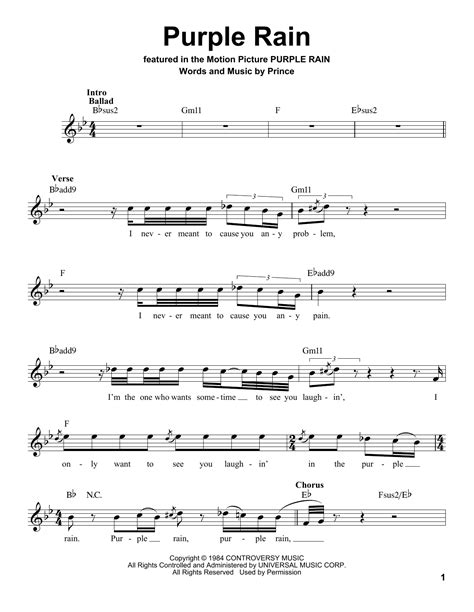 Purple Rain Pro Vocal Print Sheet Music Now