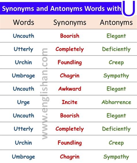 100 Examples Of Synonyms And Antonyms Vocabulary Synonyms