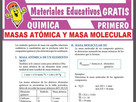 Masa Atómica Y Masa Molecular Para Primer Grado De Secundaria