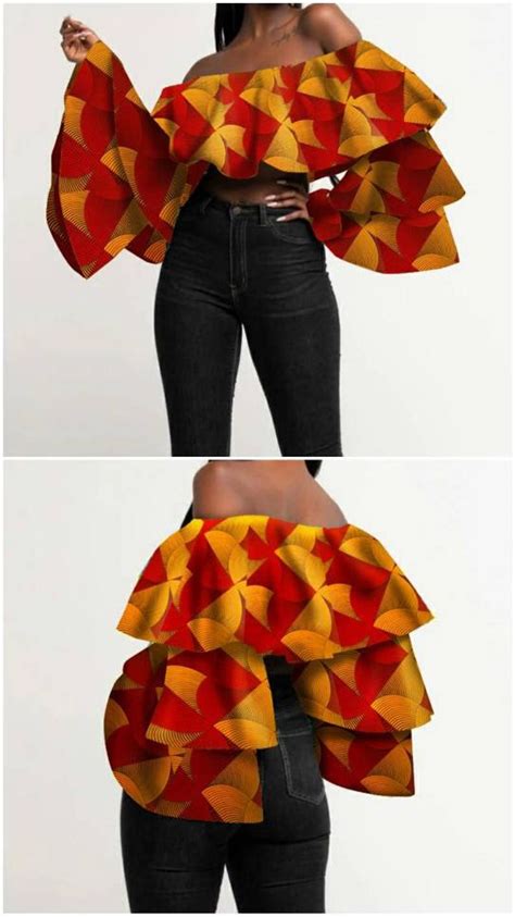 African Prints Crop Top With Layered Sleeves Off Shoulder Crop Top