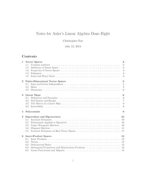 PDF Notes For Axlers Linear Algebra Done Right Notes For Axler