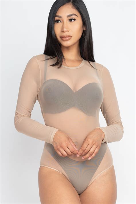 Sexy Sheer Mesh Long Sleeve Bodysuit Capella Apparel