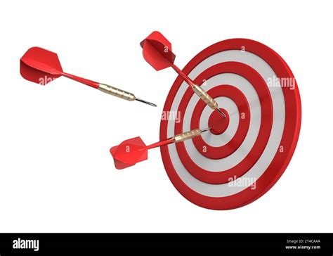 Three Darts Hitting A Red Target On The Center On White Background