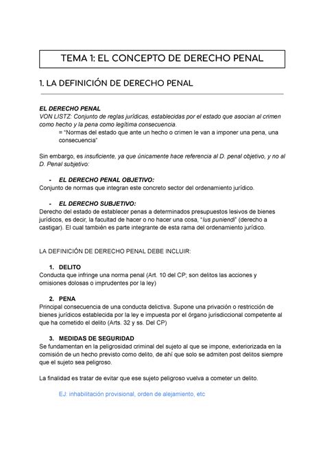 Pg Tema 1 Concepto De Derecho Penal Tema 1 El Concepto De Derecho Penal 1 La DefiniciÓn