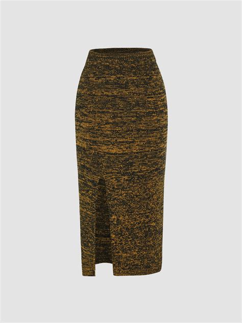 Split Mid Knitted Waist Long Skirt Cider