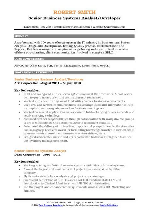 Senior Business Systems Analyst Resume Samples Qwikresume