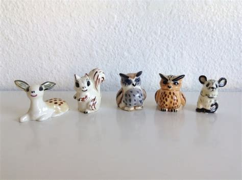 5 Miniature Ceramic Animal Figurines Squirrel Deer Mouse