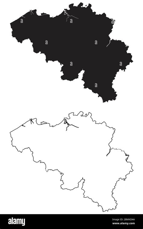 Belgium Country Map Black Silhouette And Outline Isolated On White