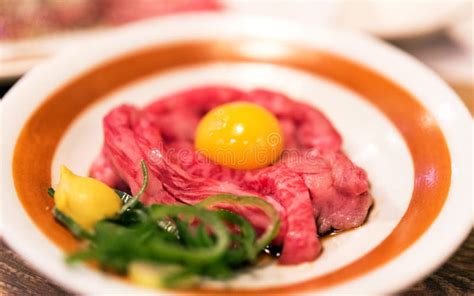 Japanese Dish Of Beef With Raw Egg Tokyo Japan Close Up Stock Image