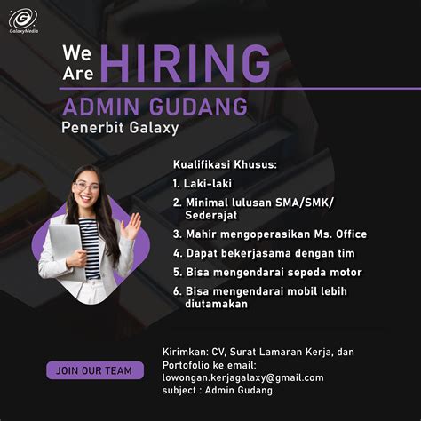 Lowongan Kerja Admin Gudang Admin Redaksi Di Penerbit Galaxy