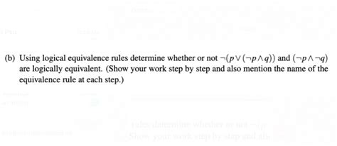 Solved A Using Logical Equivalence Rules Determine Whether