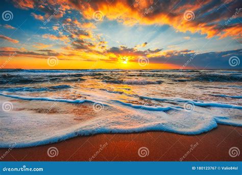 Beach Sunrise or Sunset Over the Tropical Sea and Sky with Clouds Stock ...