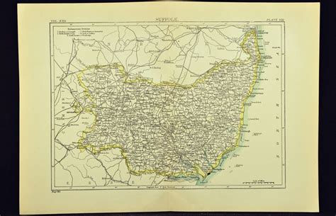 Antique Suffolk Map Of Suffolk England Ipswich Bury St Edmunds