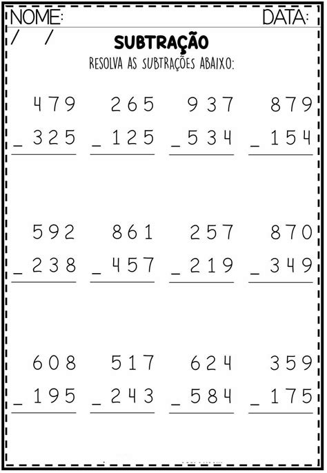 Conta De Subtração Simples - Atividade de matemática adição subtração | Matemática 2ano fundamental ...