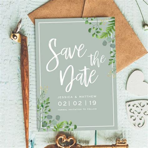 Sage Green Save The Date Greenery Save The Dates Eucalyptus Etsy Uk