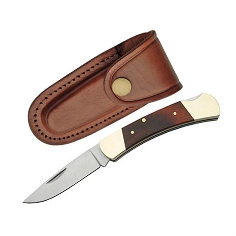 Rite Edge Pakkawood Handle With Leather Pouch Folding Knife 9cm