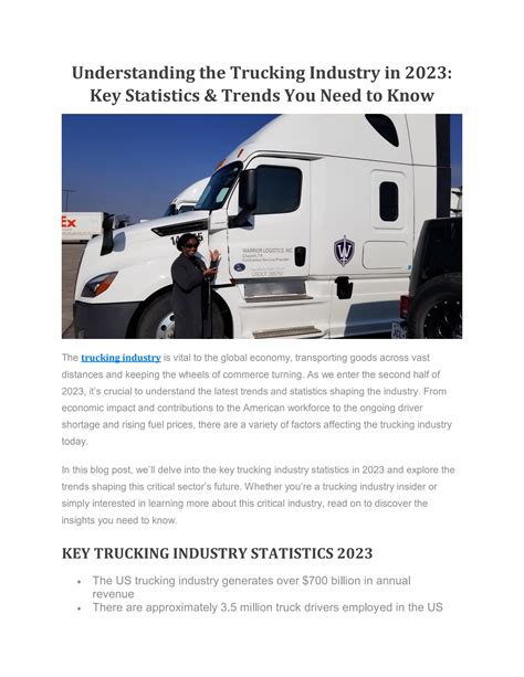 Understanding The Trucking Industry In 2023 Key Statistics And Trends You Need To Know By Warrior