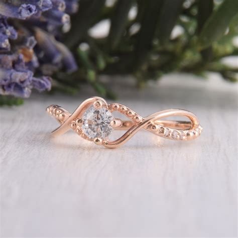 14k Rose Gold Womens Twisted Engagement Ring Unique Dainty Etsy