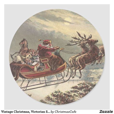 Vintage Christmas Victorian Santa Claus In Sleigh Classic Round