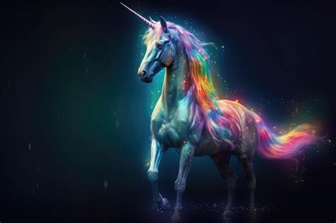 Un unicornio con melena y cola de arcoíris Foto Premium