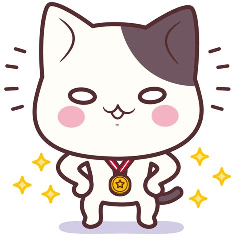 ぶち猫 にゃんこ＜金メダル！＞ 無料イラスト素材｜素材ラボ